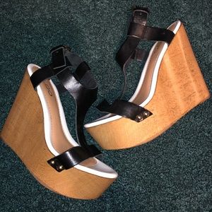 Black and white platform heels